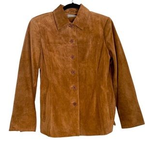 Kate Hill Petite Suede Button Front Jacket Western Boho Cowboy Tan Caramel color